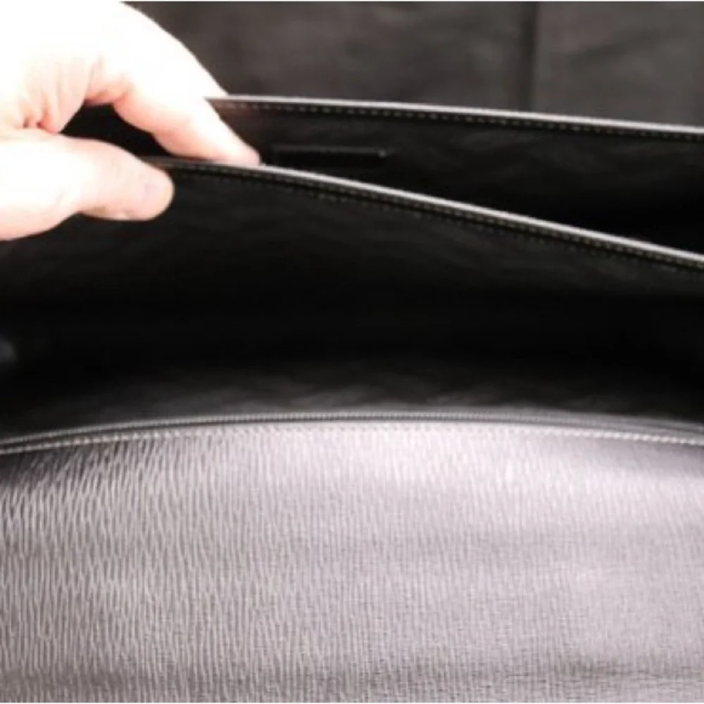 Salvatore Ferragamo black pebble calf Leather Briefcase